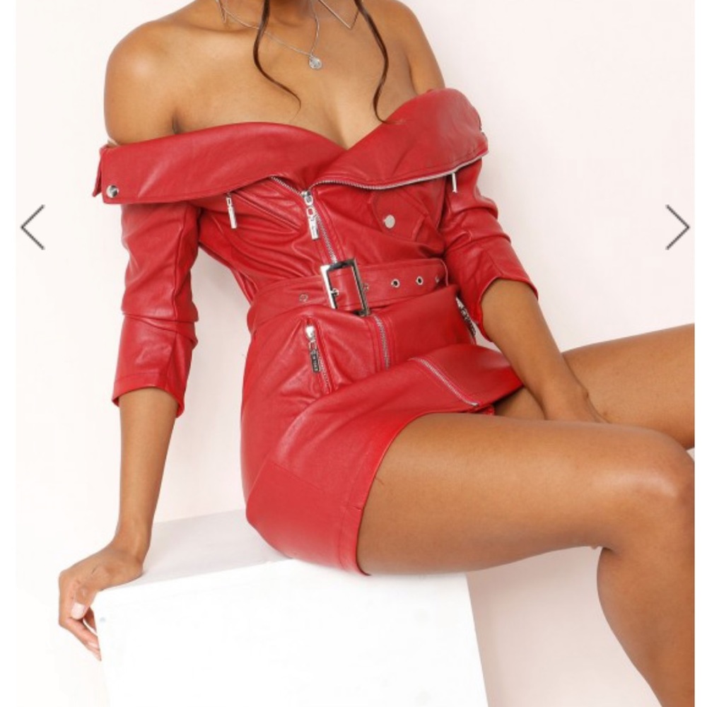 Red faux leather dress